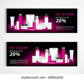 Gift voucher discount cosmetics lotion packaging template vector design.