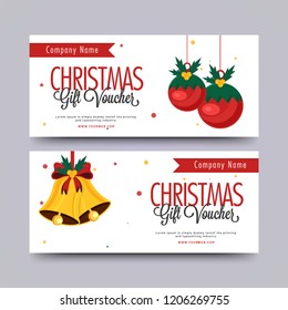 Gift voucher, discount coupon or horizontal coupon set with best discount value for Christmas festival.