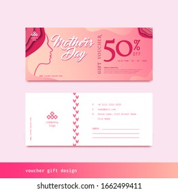 Gift voucher discount design for Mother's day with pink background. vector illustration