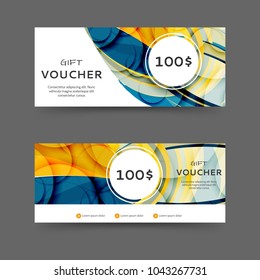 Gift voucher discount template design with abstract lines and waves 