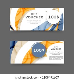Gift voucher discount template design  with abstract waves and lines