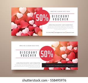 Gift Voucher discount template with Valentines day background . Vector illustration.banners.Wallpaper.flyers, invitation, posters,tag, brochure.