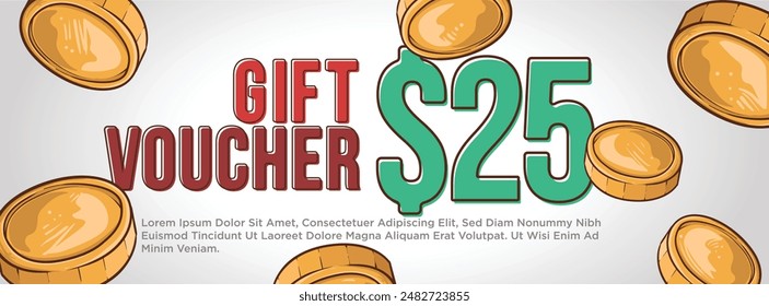 gift voucher editable web banner template.flying coin money. clean modern banner concept vector illustration.