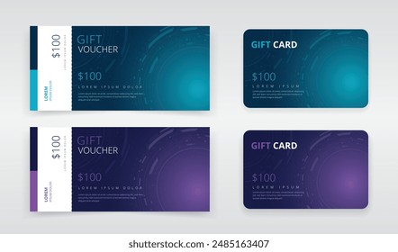 Gift voucher or e-gift card templates suitable for seasonal or other promotions related to tech products or cyber services