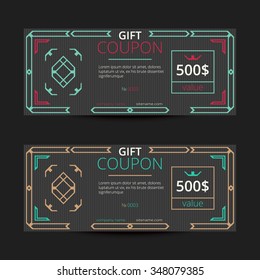 Gift voucher with elegant design. Coupon discount set. Template with concept jewelry logo.