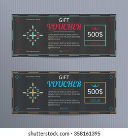 Gift voucher with elegant design. Coupon discount set. Sales card template with concept jewelry logo.