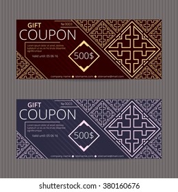 Gift voucher with elegant design. Coupon discount set.