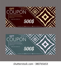 Gift voucher with elegant design. Coupon discount set.