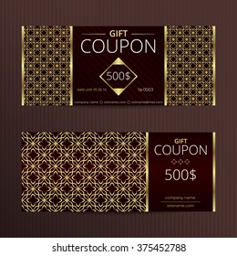 Vales de regalo con diseño elegante. Plantilla de tarjeta de ventas. Juego de descuentos de cupón. Entradas clásicas.