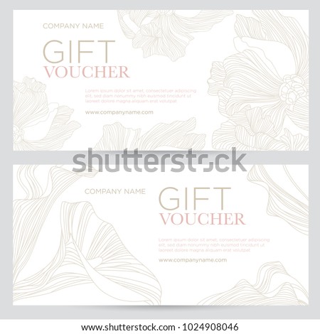 Gift voucher. Elegant festive gift coupon with gold flowers on a white background.
Vector template for gift card, coupon and certificate for a spa, beauty salon, shops and restaurants
