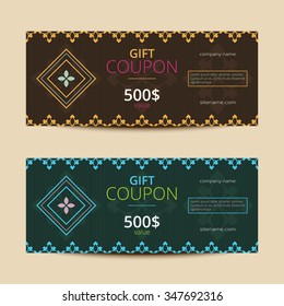 Gift voucher with elegant geometric design. Vector template for coupon or card.