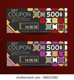 Gift voucher with elegant geometric design. Vector template for coupon or discount card.