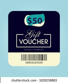 gift voucher, fifty dollar gift voucher illustration, 50$, gift card template with gift icon, green color