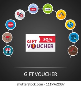 Gift voucher flat icons concept. Vector illustration. Element template for design.