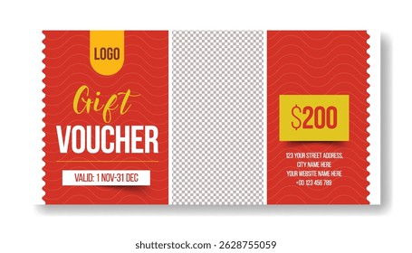 Gift Voucher for food restaurant gift card, Promotional horizontal banner and food thumbnail design, giveaway gift card, discount coupon vector template design