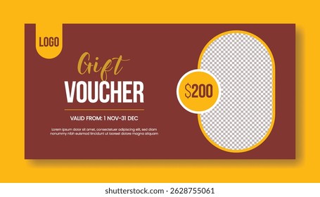 Gift Voucher for food restaurant gift card, Promotional horizontal banner and food thumbnail design, giveaway gift card, discount coupon vector template design