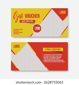 Gift Voucher for food restaurant gift card, Promotional horizontal banner and food thumbnail design, giveaway gift card, discount coupon vector template design