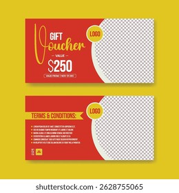 Gift Voucher for food restaurant gift card, Promotional horizontal banner and food thumbnail design, giveaway gift card, discount coupon vector template design