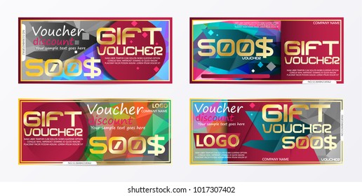 Gift voucher gold template colors certificate. Background design coupon, invitation, currency. Vector illustration