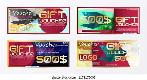 Gift voucher gold template colors certificate. Background design coupon, invitation, currency. Vector illustration