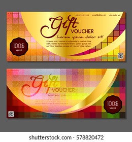 Gift voucher. Golden background with mosaic. Vector, illustration.