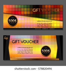 Gift voucher. Golden background with mosaic. Vector, illustration.
