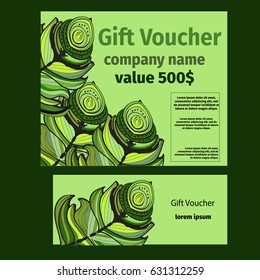 Gift Voucher, green color template for Spa, Hotel Resort,Luxury shop. Vector