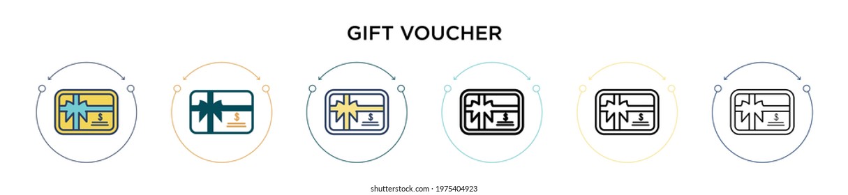 Gift voucher icon in filled, thin line, outline and stroke style. Vector illustration of two colored and black gift voucher vector icons designs can be used for mobile, ui, web