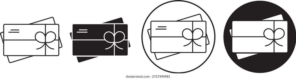 Ícone de comprovante de presente no estilo preenchido, linha fina e traçado. Ícone de comprovante de presente - sinal de ilustração de estrutura de tópicos. Ícone de vale-presente para aplicativos móveis e da Web