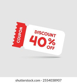 Gift voucher icon in flat style. 40% discount vector illustration on isolated background. Promotion coupon sign business concept.