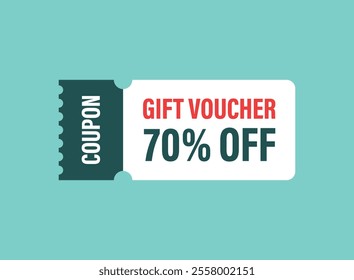 Gift voucher icon in flat style. 70% discount vector illustration on isolated background. Promotion coupon sign business concept.