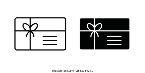 Gift voucher icons in black filled and outlined style