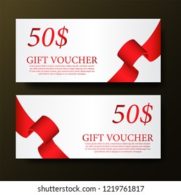 Gift voucher label template for marketing coupon and label for business requires or for birthday gift with illustration of red ribbon