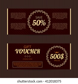 Gift voucher with luxury elegant design. Vector template for coupon or discount card.Noble tickets.