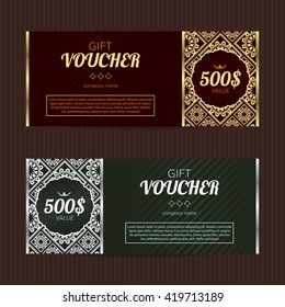 Gift voucher with luxury elegant design. Vector template for coupon or discount card. Luxury tickets.