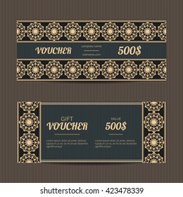 Gift voucher with luxury elegant design. Vector template for coupon or discount card.