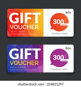 Gift voucher market offer template layout with colorful modern triangle business design. Certificate special discount buy coupon 