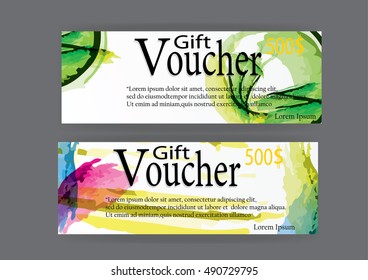 Gift voucher for marketing promotion with  abstract watercolor art brush  background