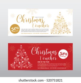 Gift Voucher for Merry Christmas, Snowfall christmas tree, Abstract Background, Ads Promote, Element Exotic, Vector illustration Design.