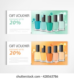 Gift voucher nail polish bottle and drop template design beauty products vector.