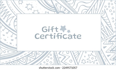 Geschenkgutschein auf silbernem Doodle-Muster mit süßen Sternen