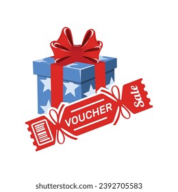 Gift voucher on surprise.  Vector linear illustration icon isolated on white background.