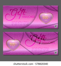 Gift voucher.  Pink background for Valentine's Day with hearts. Vector, illustration.