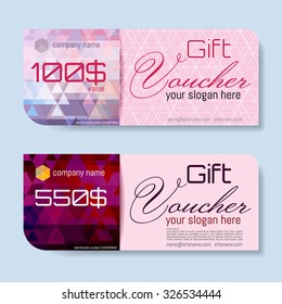 Gift voucher & place for text, logo, contact information. The combination of graphic elements with typography. Example designs for cafe, hotel, stores, promotions, advertising.