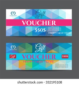 Gift voucher & place for text, logo, contact information. The combination of graphic elements with typography. Example designs for cafe, hotel, stores, promotions, advertising.