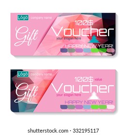 Gift voucher & place for text, logo, contact information. The combination of graphic elements with typography. Example designs for cafe, hotel, stores, promotions, advertising.