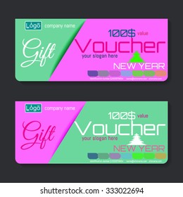 Gift voucher & place for text, logo, contact information. The combination of graphic elements with typography. Example designs for cafe, hotel, stores, promotions, advertising.