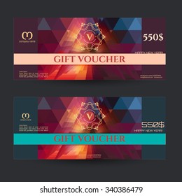 Gift voucher & place for text, logo, contact information. The combination of graphic elements with typography. Example designs for cafe, hotel, stores, promotions, advertising.