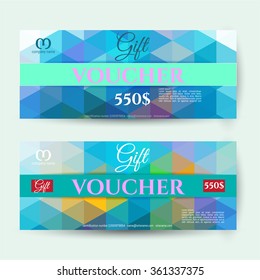 Gift voucher & place for text, logo, contact information. The combination of graphic elements with typography. Example designs for cafe, stores, promotions, advertising. Stylish harmonious colors