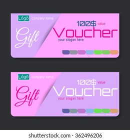 Gift voucher & place for text, logo, contact information. The combination of graphic elements with typography. Example designs for cafe,  stores, promotions, advertising. Stylish harmonious colors